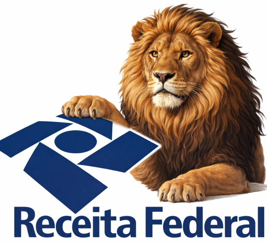 Leão e logo da Receita Federal